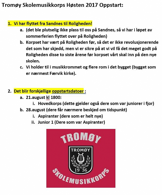 Oppstart Høsten 2017 Oppstart Høsten 2017